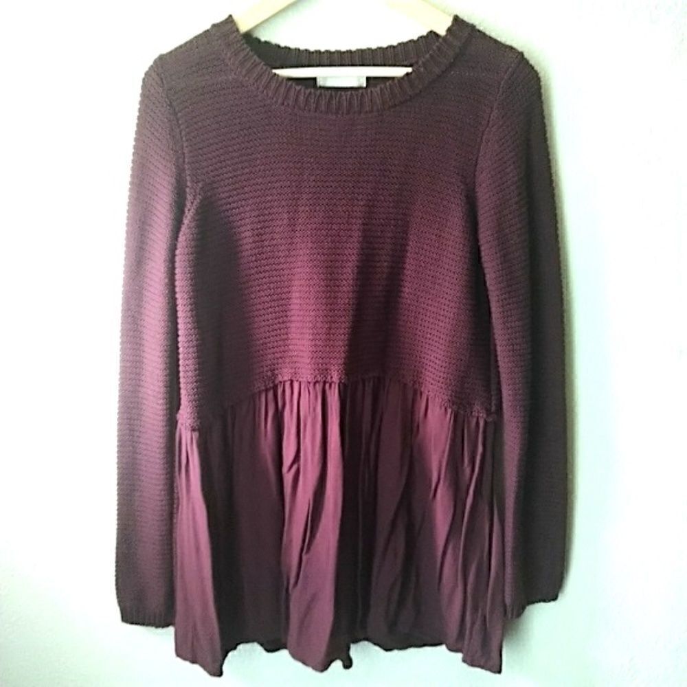 ‎Anthropologie Peplum Sweater Altar'd State Burgundy Top, Size Small